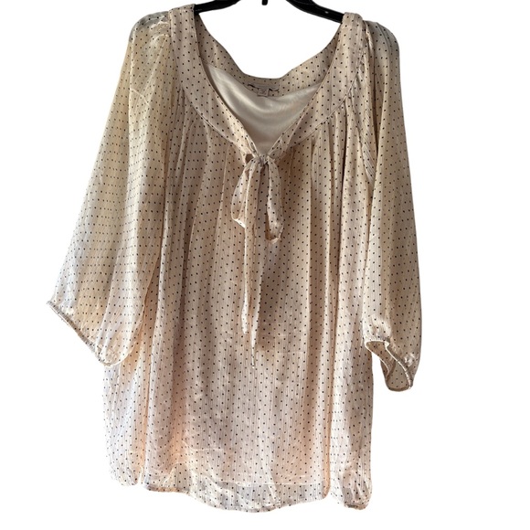 Women’s 3X Polka Dot Sheer Peasant Blouse Workwear Casual Boho Spring Top - Picture 1 of 7